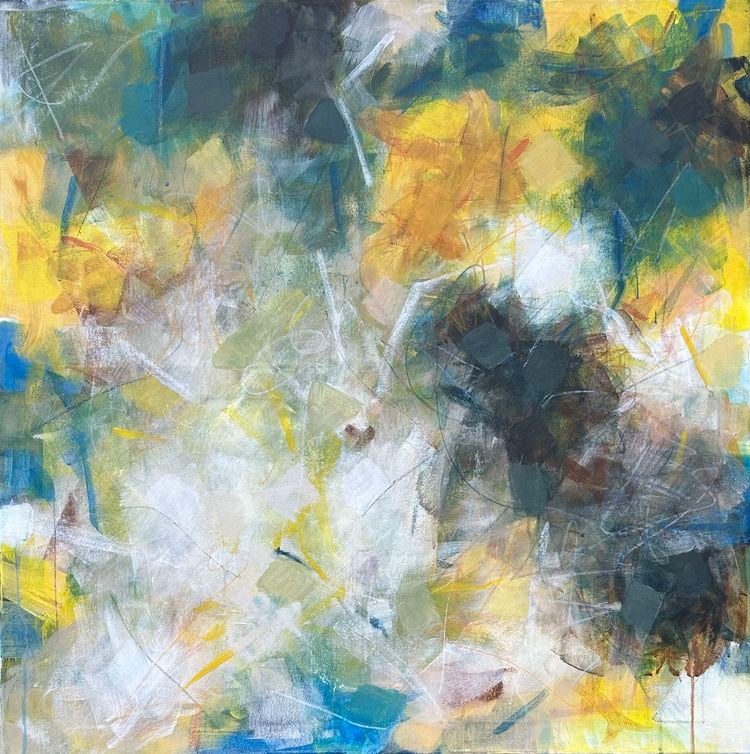 Blomsterstjerner. Akrylfarver på lærred. Mål: 80 x 80 cm.