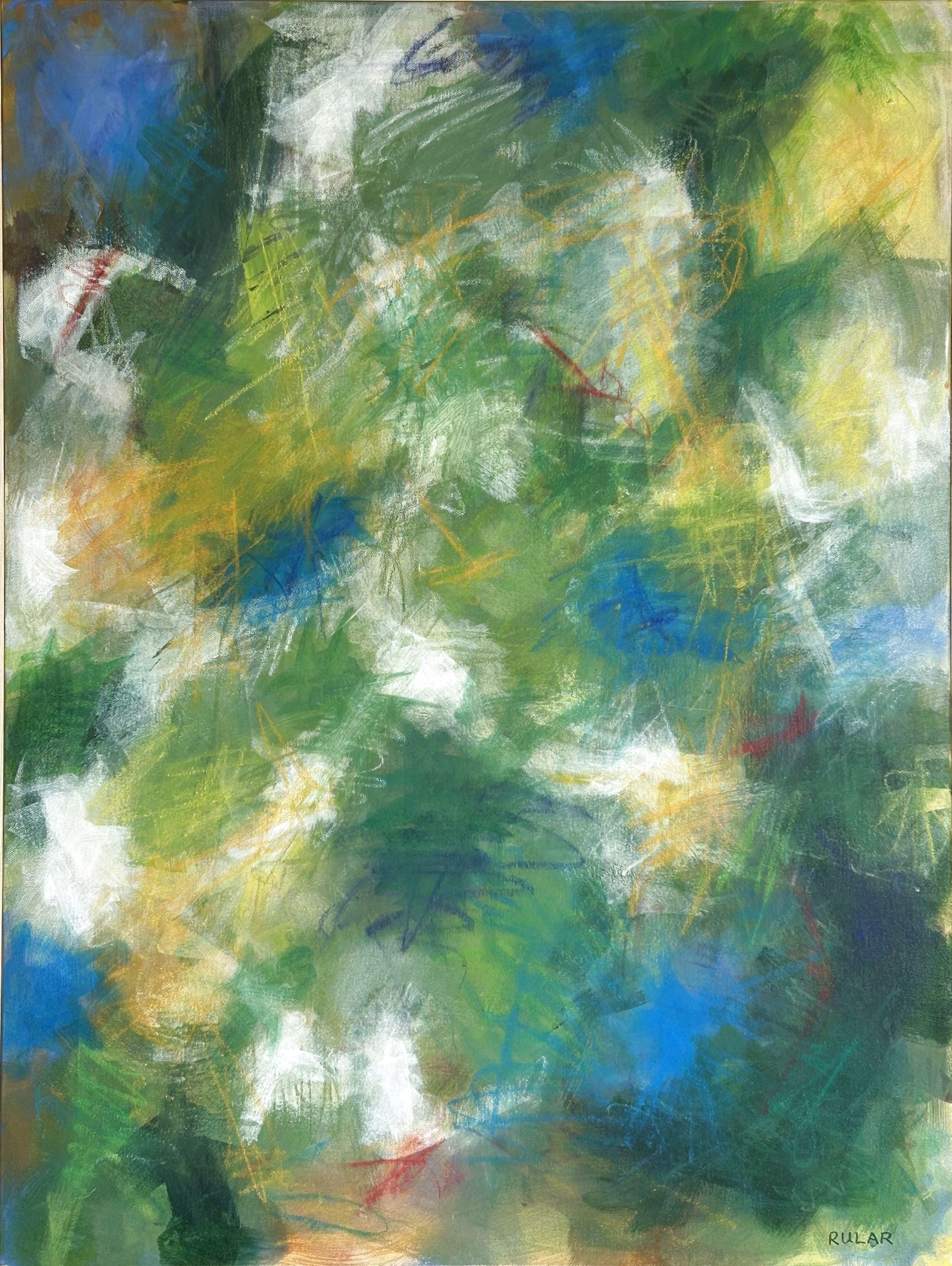 Det hele bliver grønt i august. Akrylfarver på lærred. Mål: 60 x 80 cm.