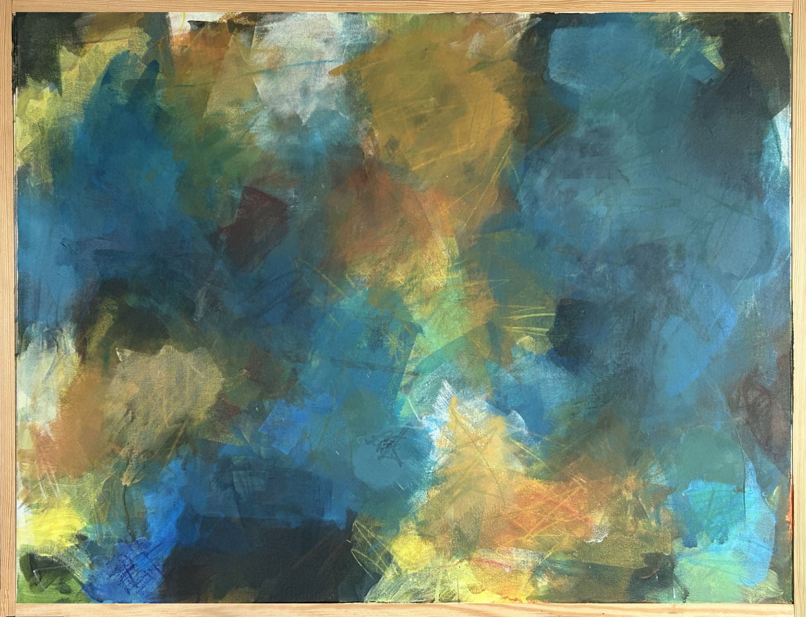 Maleriet der ville være blåt. Akrylfarver på lærred. Mål: 80 x 60 cm.