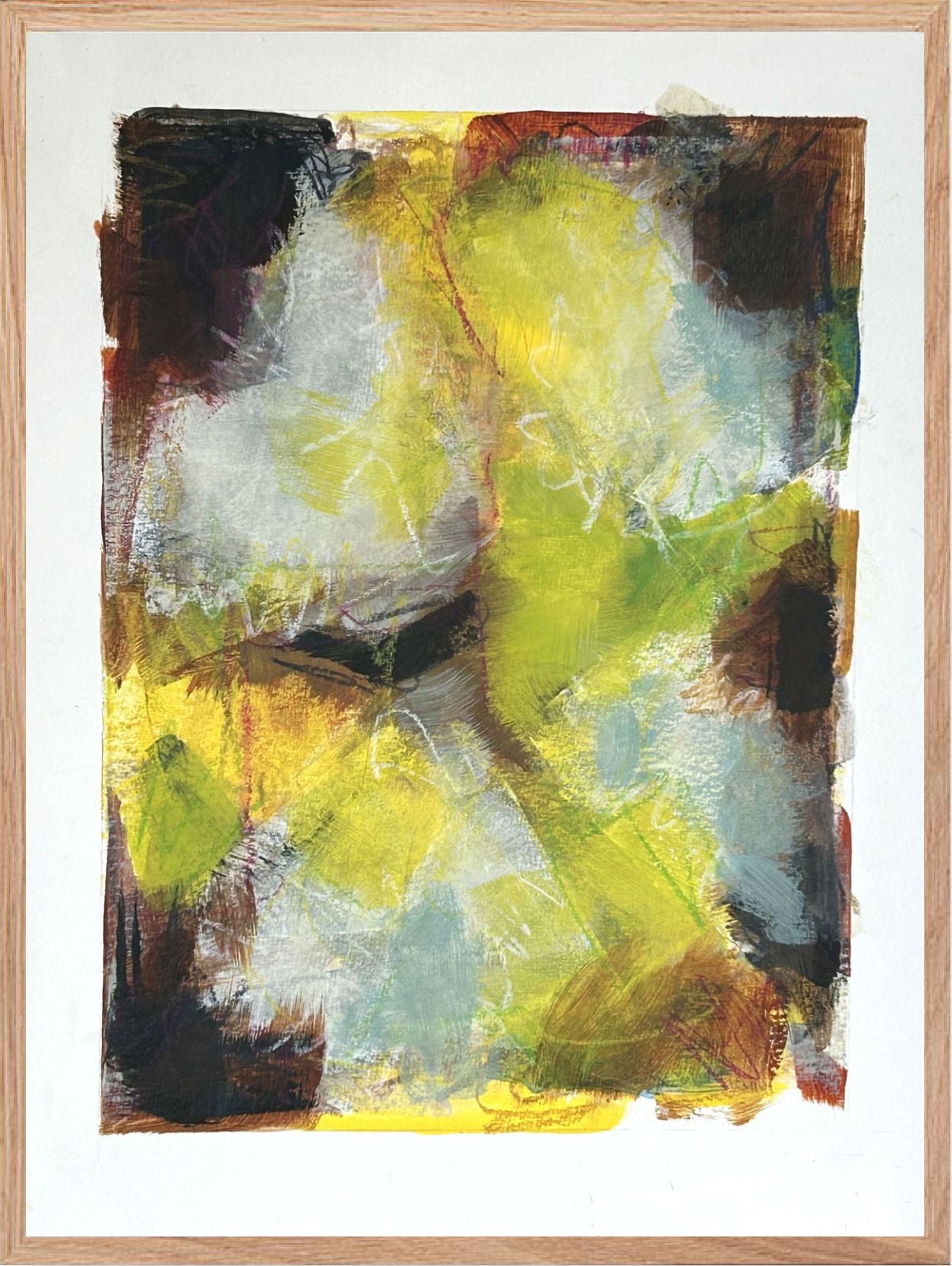 En aften i marts. Akrylfarver og pastel på papir. Mål: 30 x 40 cm.