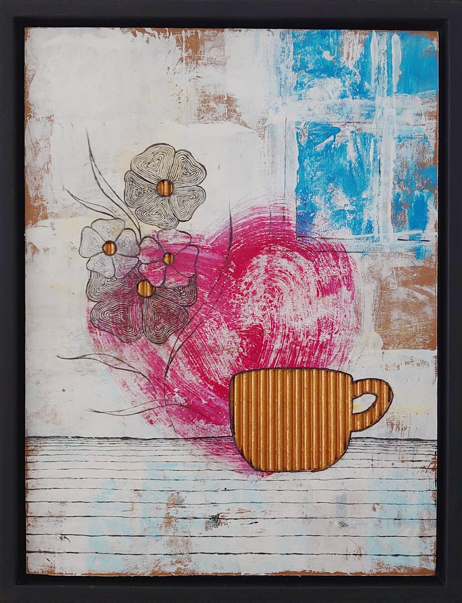 Nr 6: En kærlig kop kaffe. Akryl på bølgepap. 30x40cm