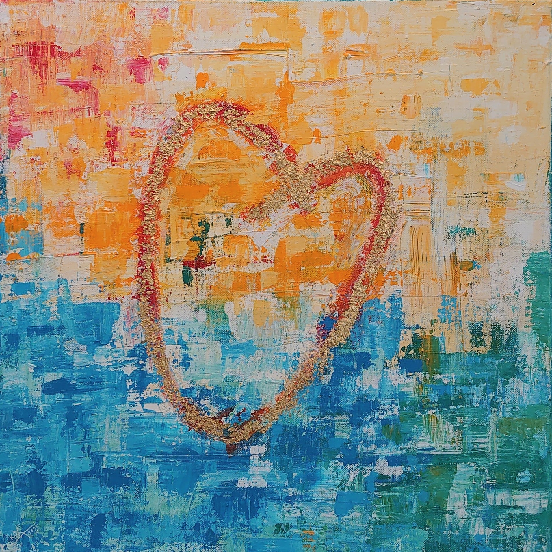 Nr 3: Sommerhjerte. Akryl på lærred. 50x50cm