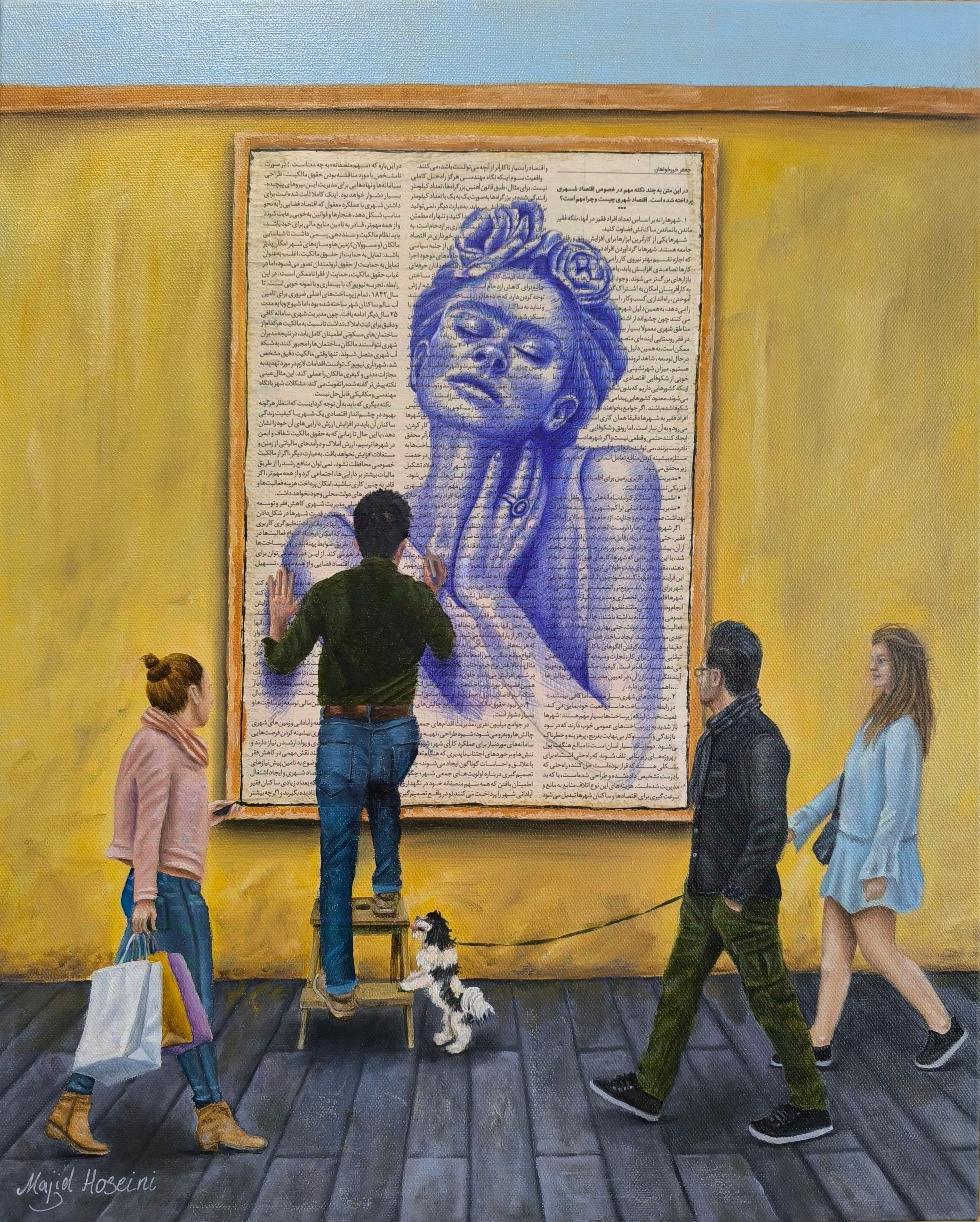 5. Olie og kuglepen på lærred - 40x50 cm - “Frida”